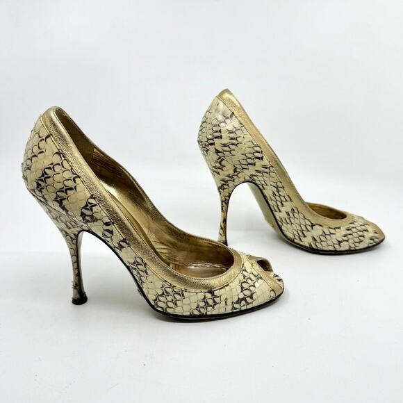 DOLCE & GABBANA Classic Snakeskin Peep Toe Heels - Picture 2 of 9